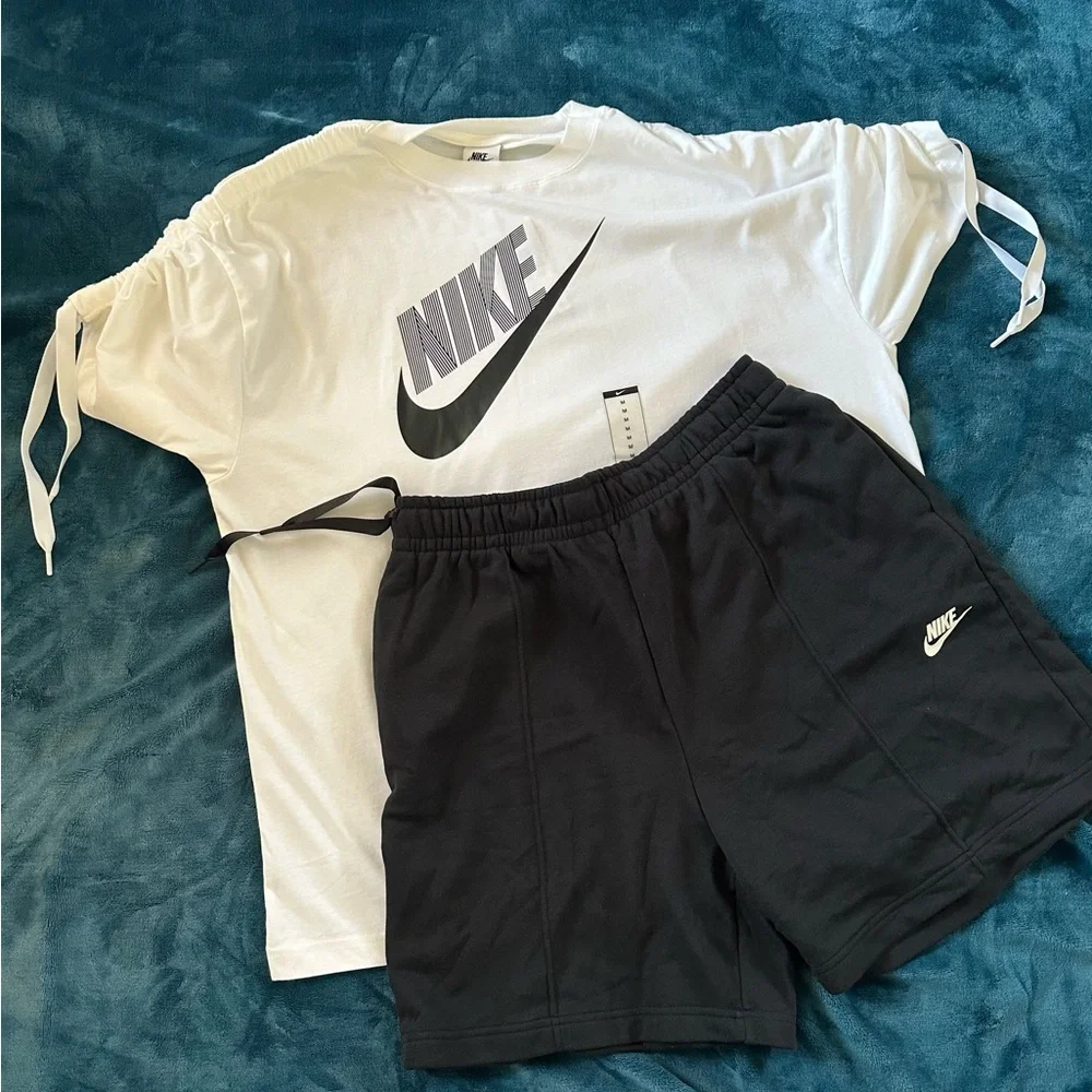 NWT Nike Black Ribbon Shorts and White Ribbon T-Shirt Set